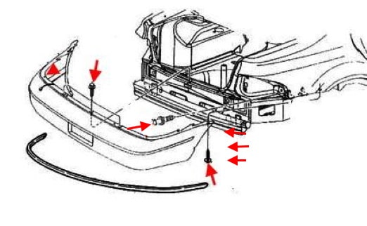 Chrysler Cirrus (Stratus) rear bumper mounting scheme (1994-2000)