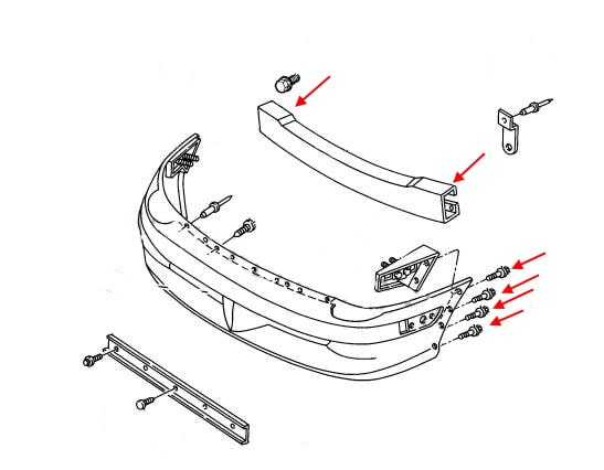 Chrysler Neon I front bumper mounting scheme (1994-1999)