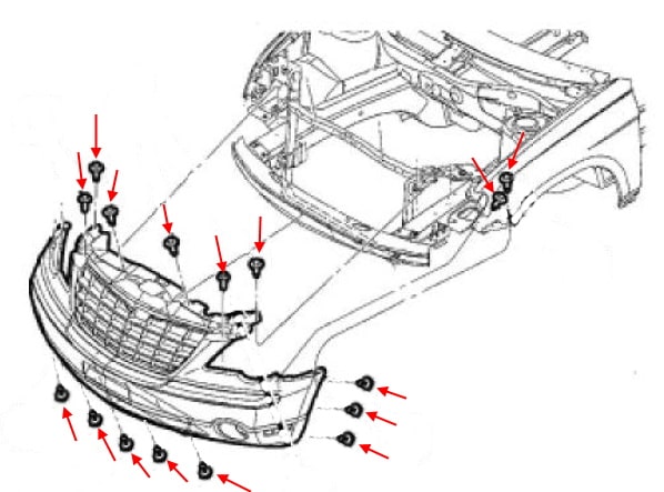 Front bumper mounting scheme Chrysler Pacifica CS I (2003-2008)