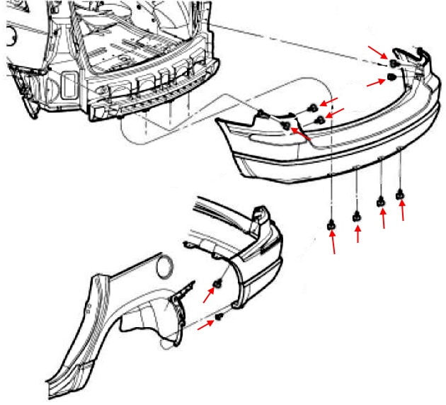 Chrysler Pacifica CS I rear bumper mounting scheme (2003-2008)