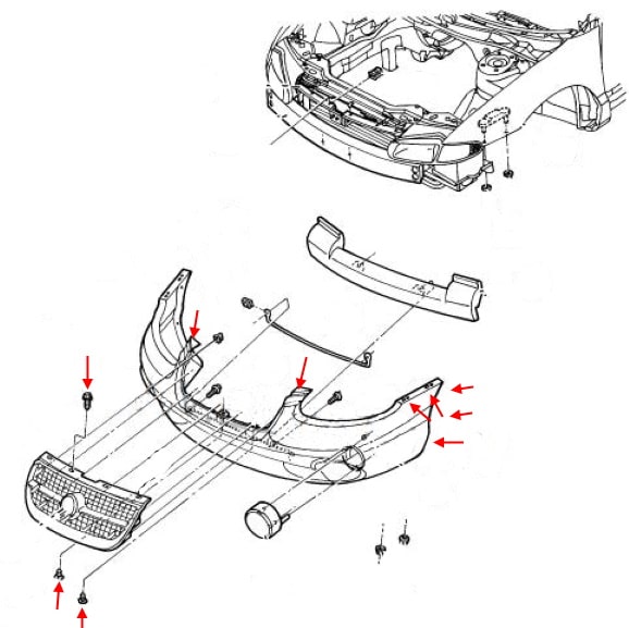 Chrysler Sebring I FJ/JX (1994-2000) Front Bumper Mounting Diagram