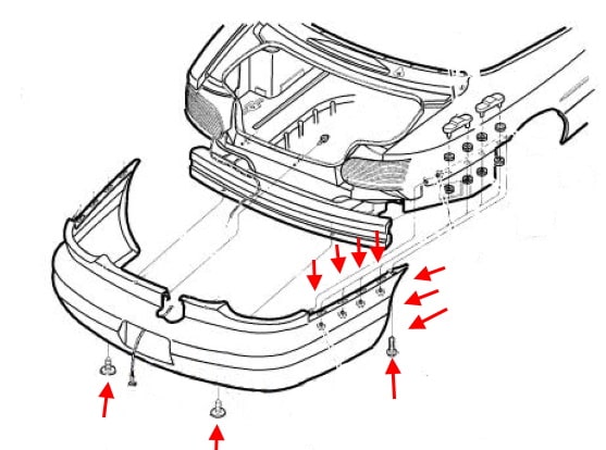 Chrysler Sebring I FJ/JX (1994-2000) Rear Bumper Mounting Diagram