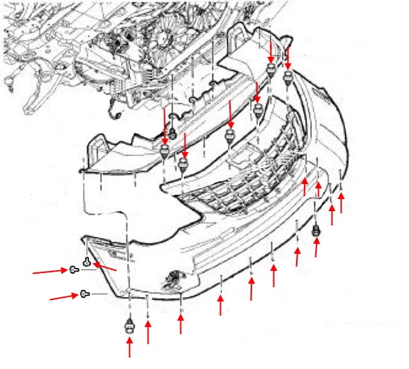 Front bumper mounting scheme Chrysler Sebring III JS (2006-2010)