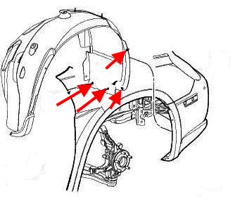 the scheme of fastening of the front bumper Chrysler 200 I (Lancia Flavia) (2010-2014)