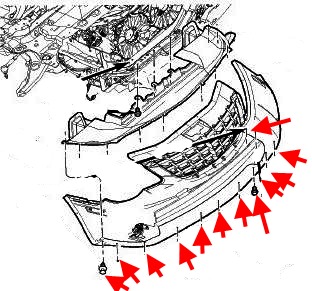 the scheme of fastening of the front bumper Chrysler 200 I (Lancia Flavia) (2010-2014)