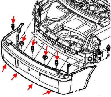 the scheme of fastening the rear bumper of the Chrysler 300C (2004-2010)