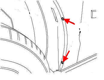 scheme of fastening of the front inner fender Chrysler Town & Country (Voyager) (2008-2016)