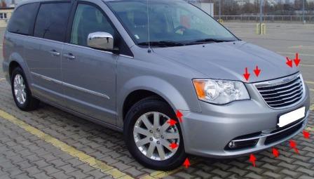 the attachment of the front bumper Chrysler Town & Country (Voyager) (2008-2016)