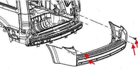 the scheme of fastening the rear bumper of the Chrysler Town & Country (Voyager) (2008-2016)