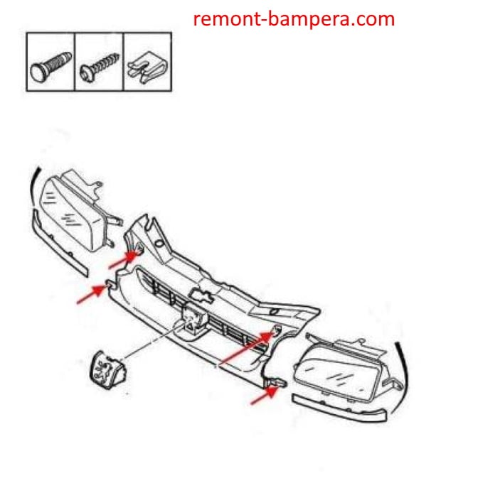 Citroen Berlingo I M49 (1992-2002) radiator grill mounting scheme