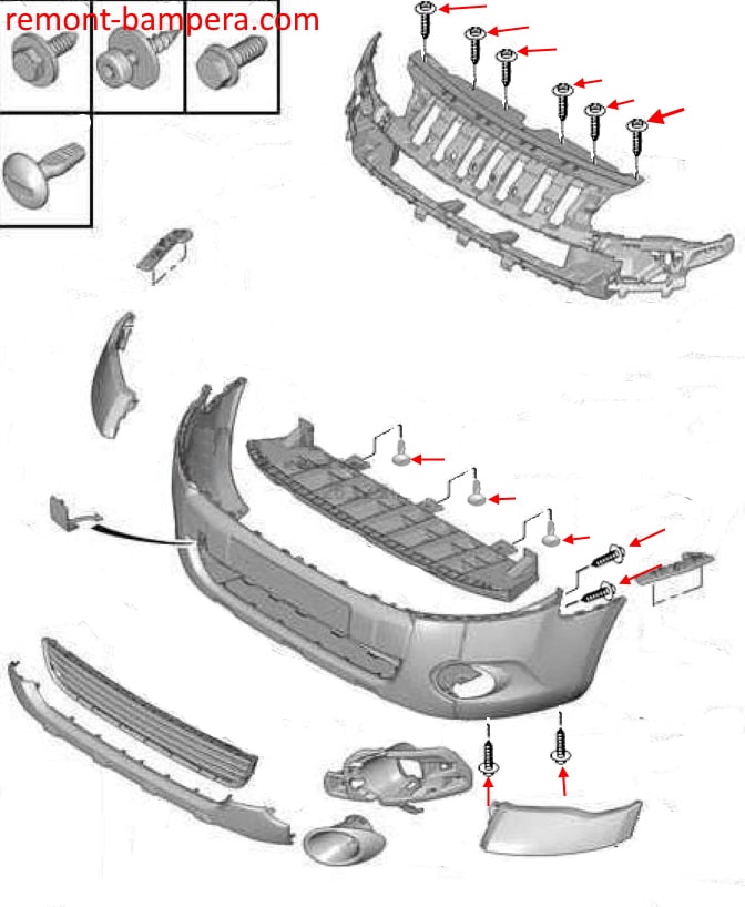 Front bumper mounting scheme Citroen Berlingo II B9 (2008-2022)