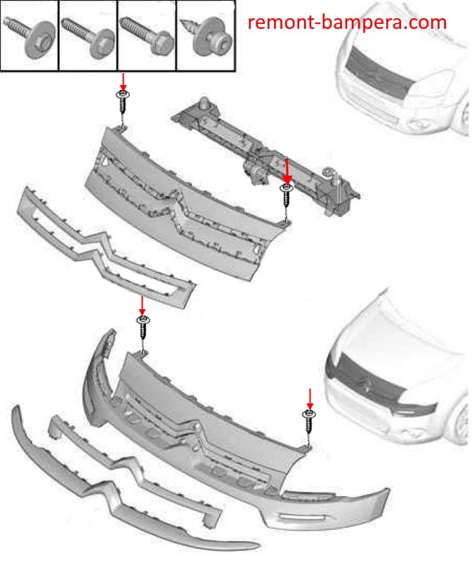 Radiator grill mounting scheme Citroen Berlingo II B9 (2008-2022)