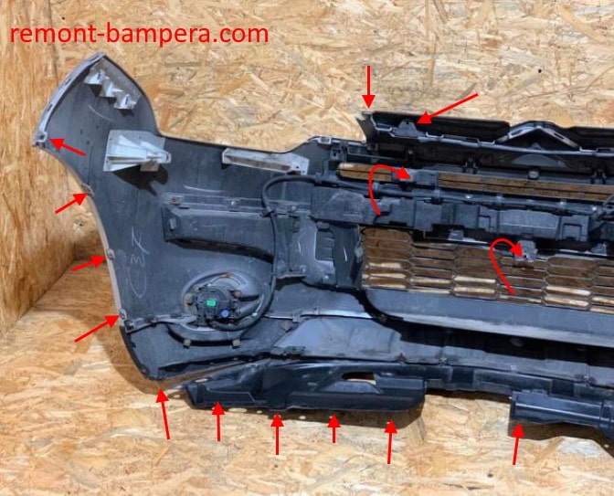 attachment points of the front bumper Citroen C-Crosser (2007-2013)