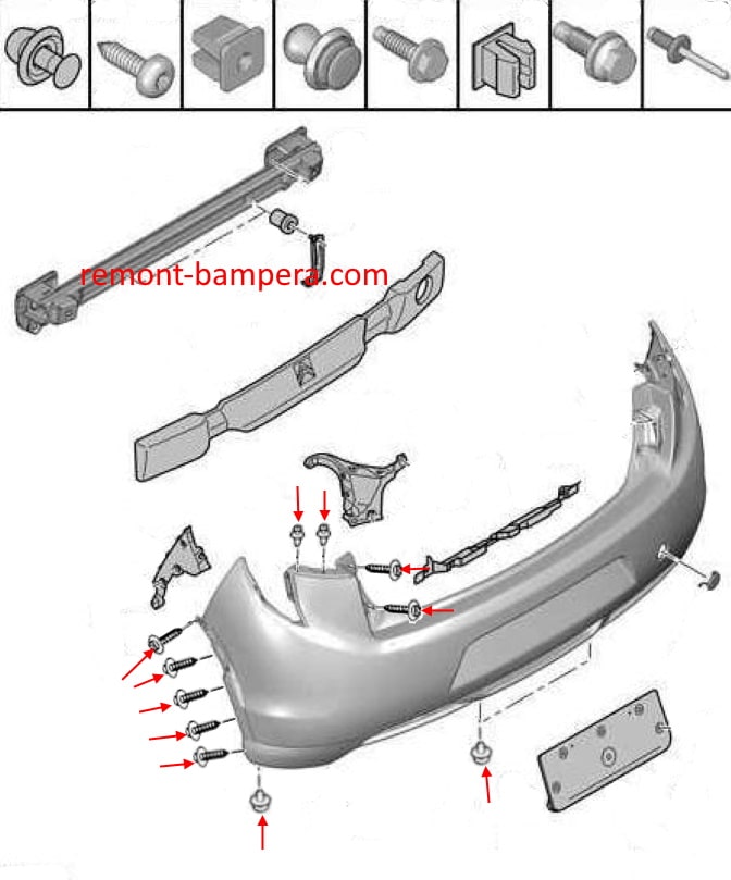 Esquema de montaje del parachoques delantero Citroen C4 Aircross (2012-2017)