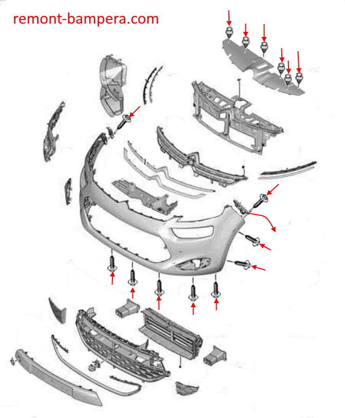 Front bumper mounting scheme Citroen C4 Picasso II (2013-2022)