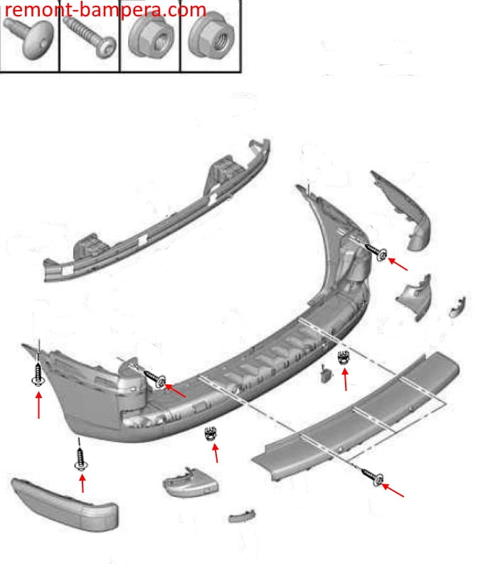 Rear bumper mounting scheme Citroen C8 (2002-2014)