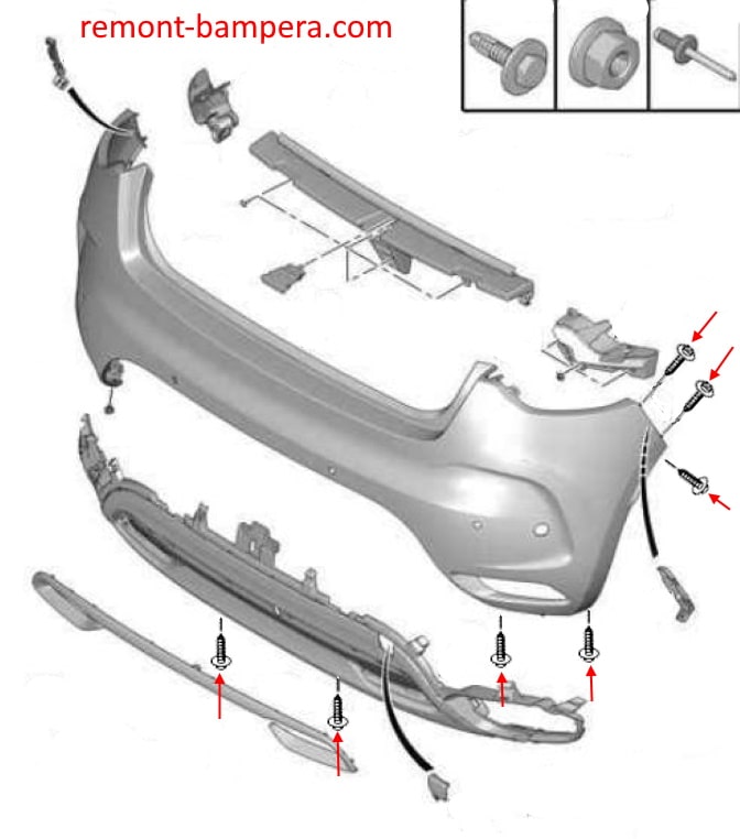 Befestigungsschema Heckstoßstange Citroen DS4 (2010-2018)