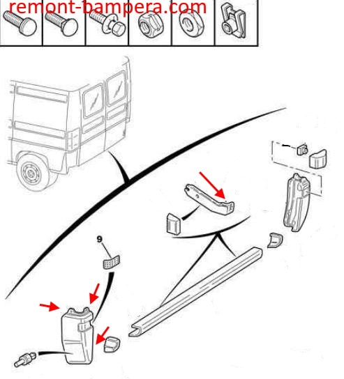 Rear bumper mounting scheme Citroen Jumper I (1994-2006)