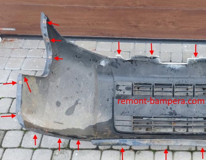 punti di attacco del paraurti anteriore Citroen Nemo (2007-2017)