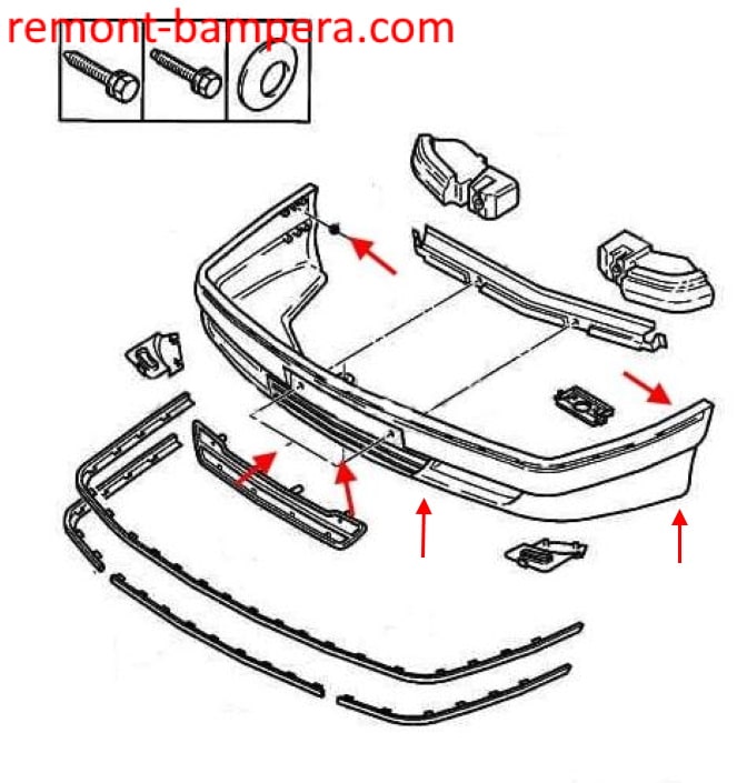 Citroen XM front bumper mounting scheme (1994-2000)