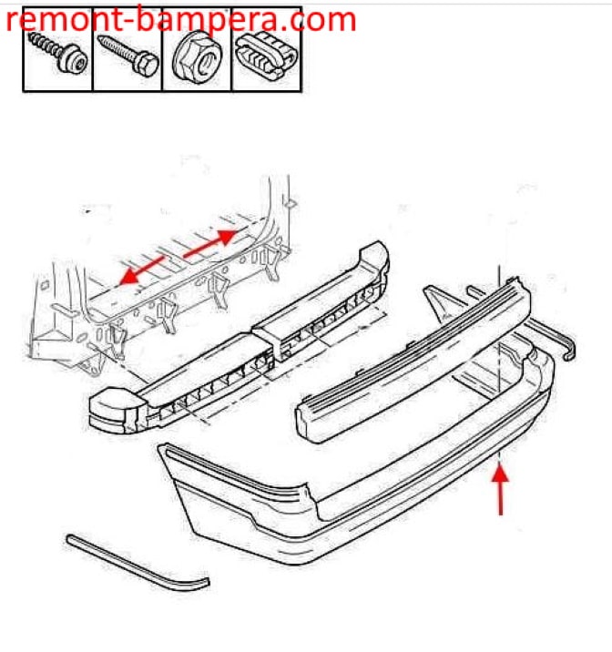 Citroen XM rear bumper mounting scheme (1994-2000)