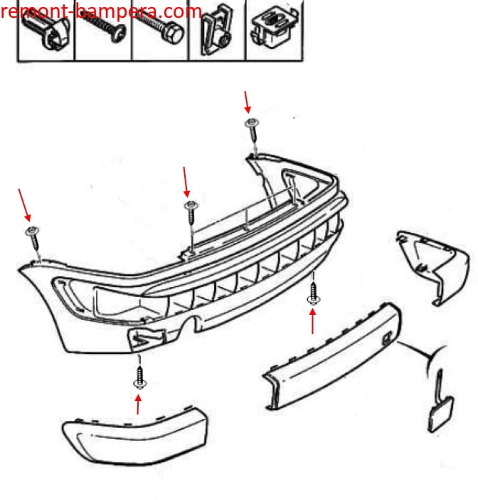 Citroen Xsara rear bumper mounting scheme (1997-2000)