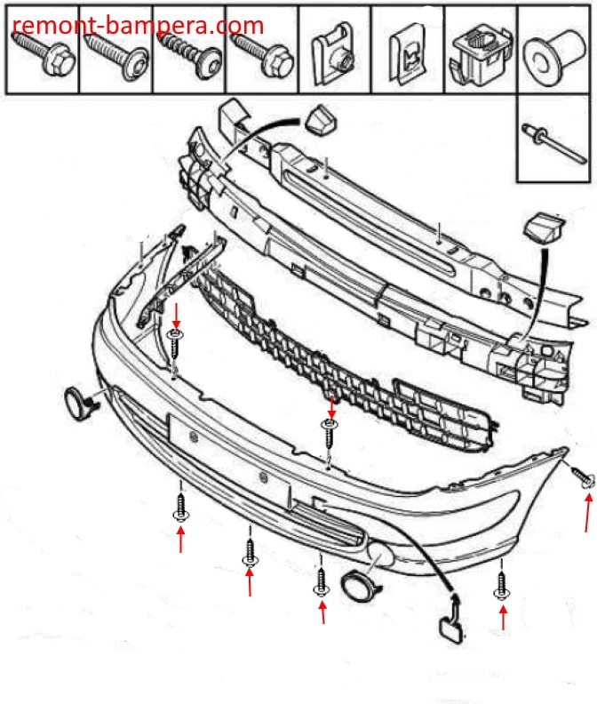 Front bumper mounting scheme Citroen Xsara (2000-2006)