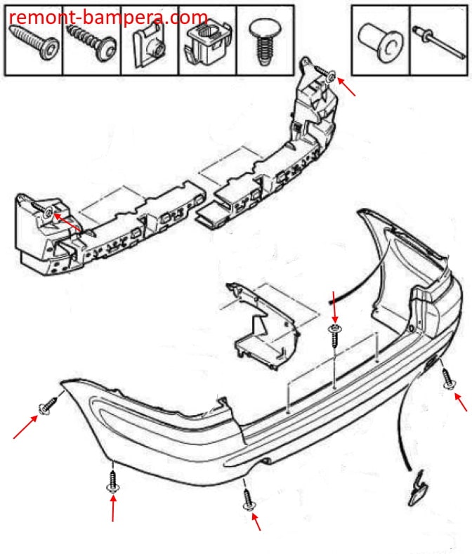 Citroen Xsara rear bumper mounting scheme (2000-2006)