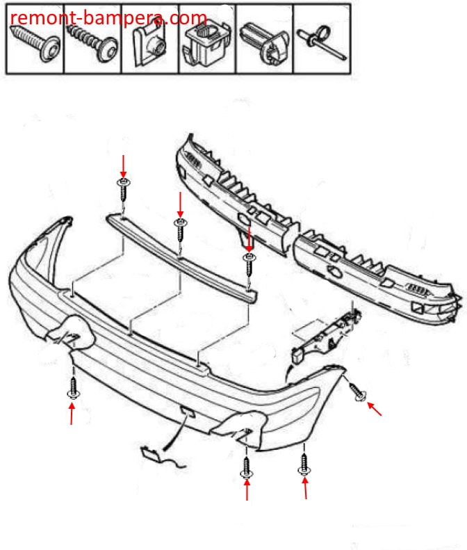 Citroen Xsara rear bumper mounting scheme (2000-2006)