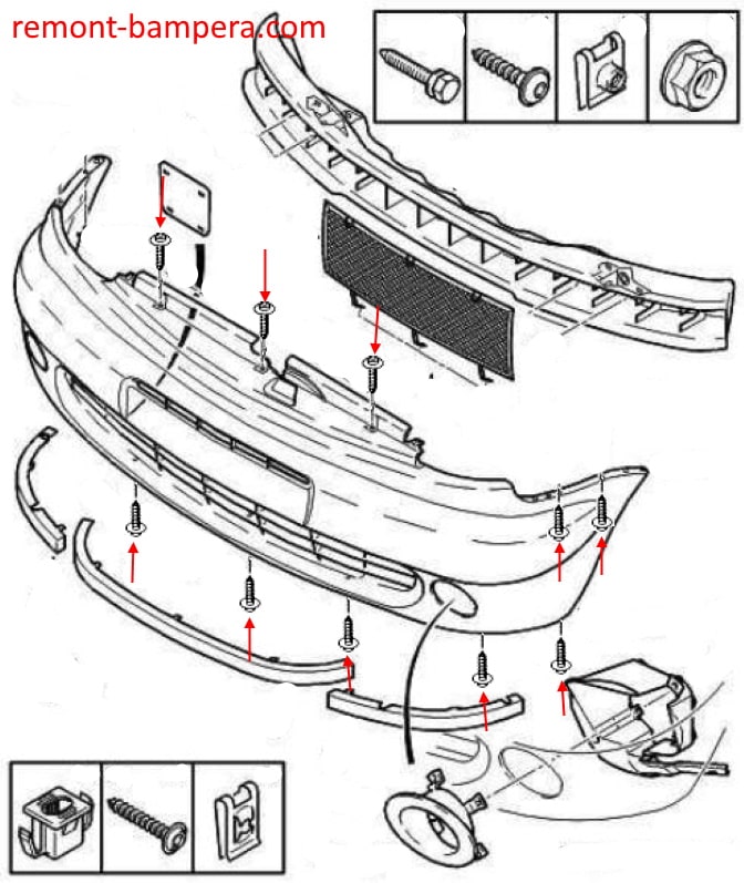 Front bumper mounting scheme Citroen Xsara Picasso (1999-2012)