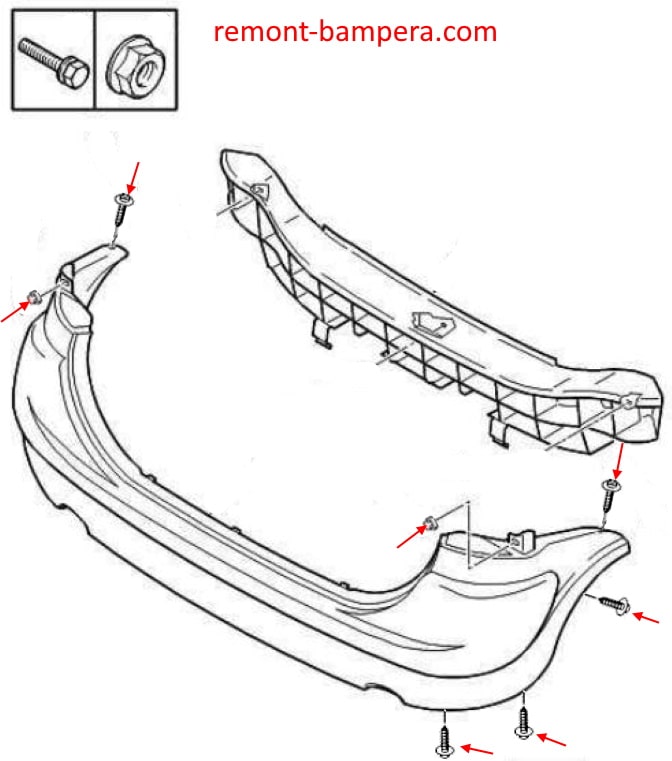 Rear bumper mounting scheme Citroen Xsara Picasso (1999-2012)