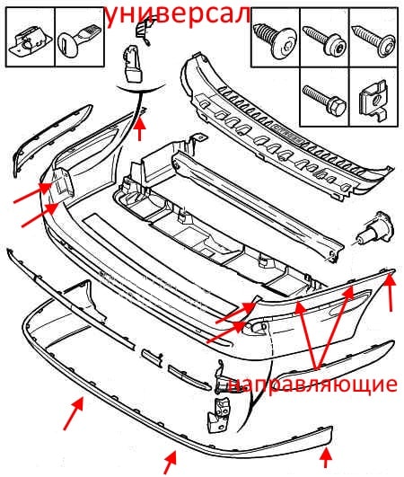 diagram of rear bumper Citroen C5 (2001-2008) universal