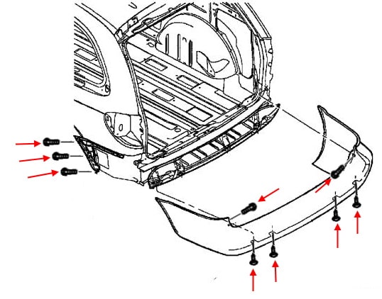Schéma de montage pare-chocs arrière Dodge Caravan (Grand Caravan) IV (2000-2007)
