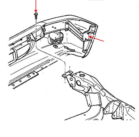 Schéma de montage du pare-chocs avant Dodge Dakota II (1997-2004)