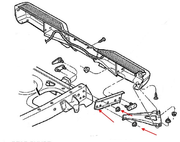 Schéma de montage du pare-chocs arrière Dodge Dakota II (1997-2004)