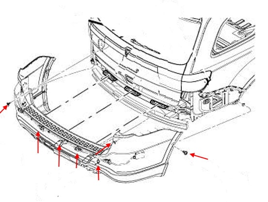 Schéma de montage pare-chocs arrière Dodge Durango III WD (2011-2013)