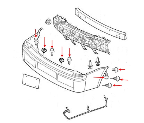 Schéma de montage du pare-chocs arrière Dodge Magnum II (2003-2008)