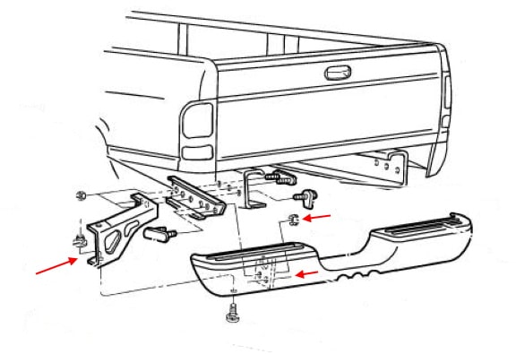Schéma de montage du pare-chocs arrière Dodge Ram II BR/BE (1994-2002)