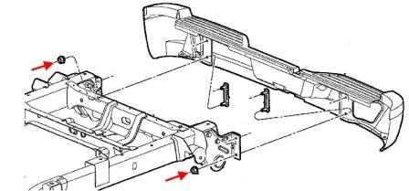 Schéma de montage du pare-chocs arrière Dodge Dakota III (2005-2011)
