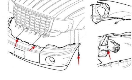 Schéma de montage du pare-chocs avant Dodge Durango (2004-2009)