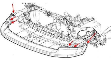 Schéma de montage du pare-chocs avant Dodge Ram (2009-2018)