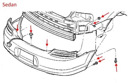 схема крепления заднего бампера Dodge Stratus