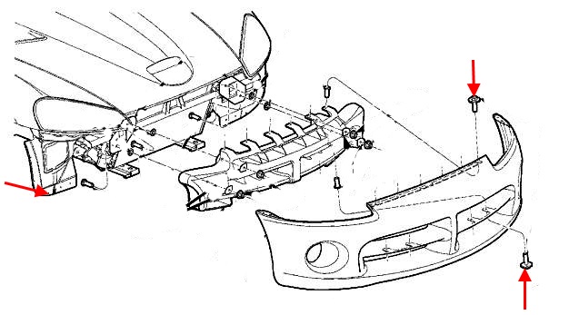 Schéma de montage du pare-chocs avant de la Dodge Viper (2003-2010)