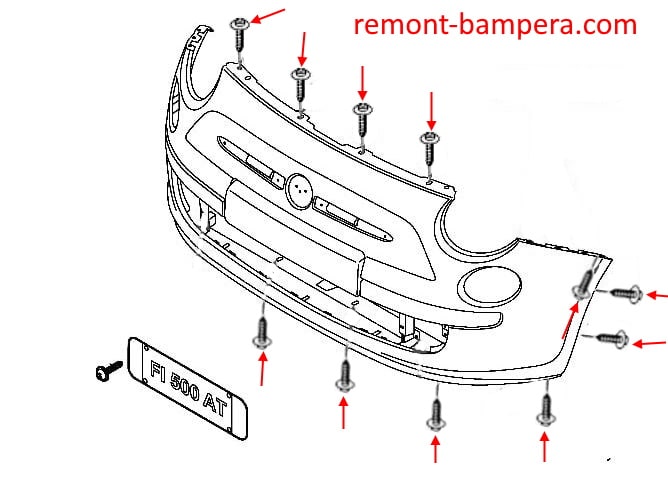 Schema montaggio paraurti anteriore Fiat 500 II (2007-2023)