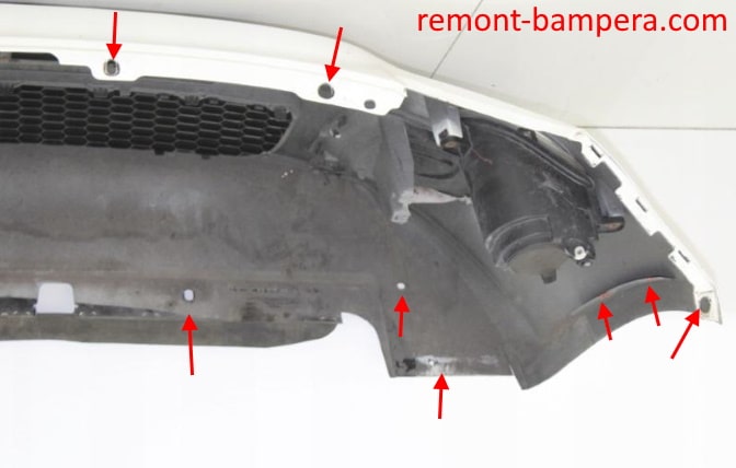 punti di attacco paraurti anteriore Fiat 500 II (2007-2023)