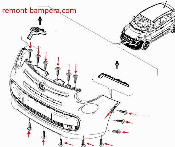 Schema montaggio paraurti anteriore Fiat 500L / 500X (2012-2023)