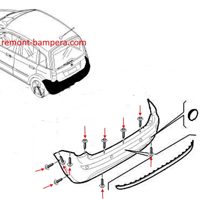 Schema montaggio paraurti posteriore Fiat Idea (2003-2018)