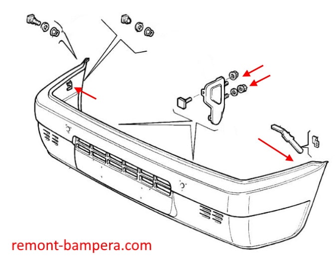 Schema montaggio paraurti anteriore Fiat Panda I (1980-2003)