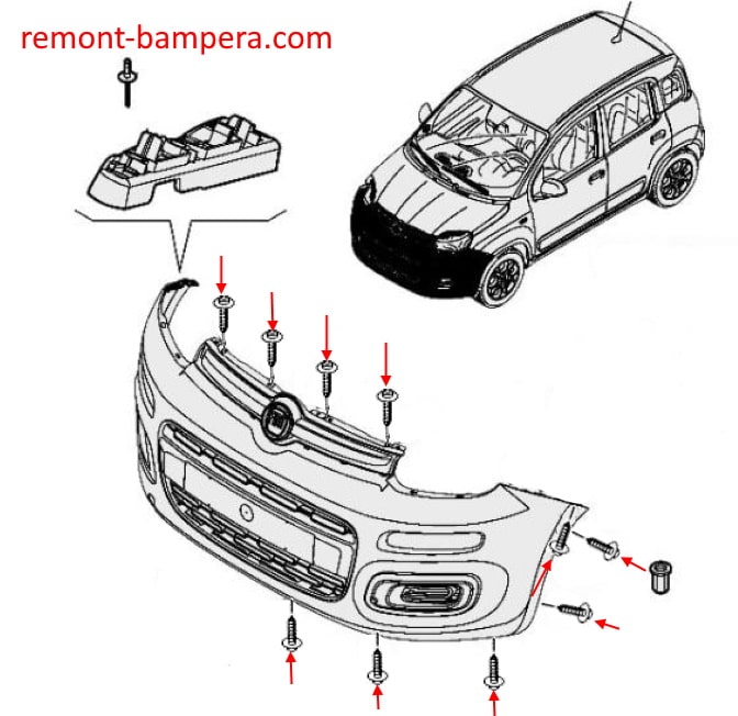 Schema montaggio paraurti anteriore Fiat Panda III (2011-2023)