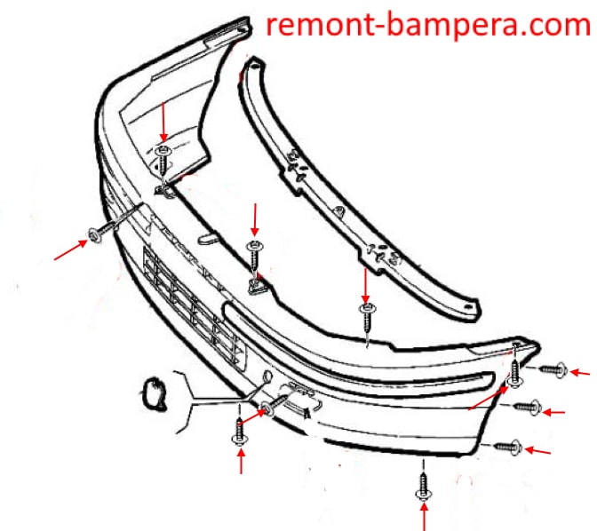 Esquema de montaje del parachoques delantero Fiat Punto I (1993-1999)